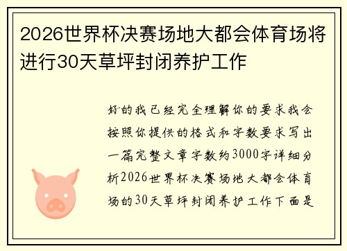 2026世界杯决赛场地大都会体育场将进行30天草坪封闭养护工作